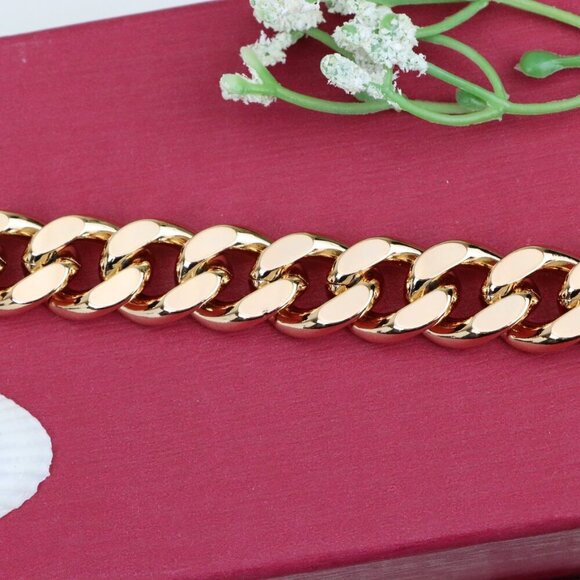 "Polished Rose Gold Chain Bracelet, Gold Plated, XPBL0888 - Picture 11 of 12